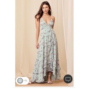 Lulu’s in Love Forever Sage Green Lace Up High Low Maxi Dress